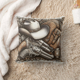 Wilder Westen mit Cowboyhut und Gewehren Kissen