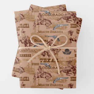 Wilder Westen Rodeo Cowboys Broncos Sechsschießer Geschenkpapier Set