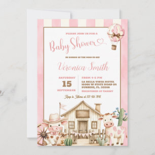 Wilder Westen Süßer Cowboy Rosa Mädchen Baby Showe Einladung