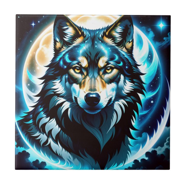 wilder Wolf auf dem Mond Fliese (Vorderseite)