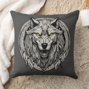 Wilder Wolf-Mandala: Symbol der Stärke Kissen