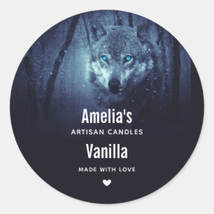 Wilder Wolf mit magischen blauen Augen Kerzengesch Runder Aufkleber