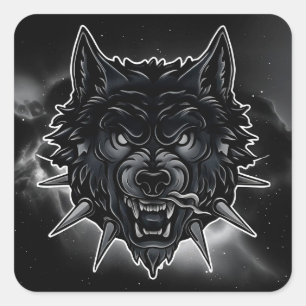 🐺 Wilder Wolfkopf mit Stachelhalsband, kühne Tier Quadratischer Aufkleber