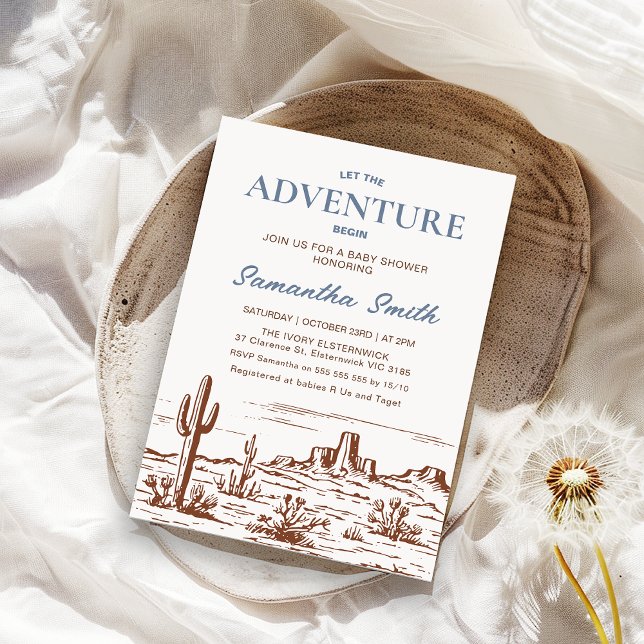 Wilderness Desert Lass Adventure Begin Baby Shower Einladung (Boys Wilderness Desert Let the Adventure Begin Baby Shower Invitation, Wilderness Themed Baby )