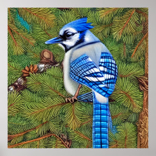 Wilderness Evergreen Blue Jay Poster