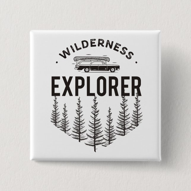 Wilderness Explorer Station Wagon Kanu Bäume Button (Vorderseite)