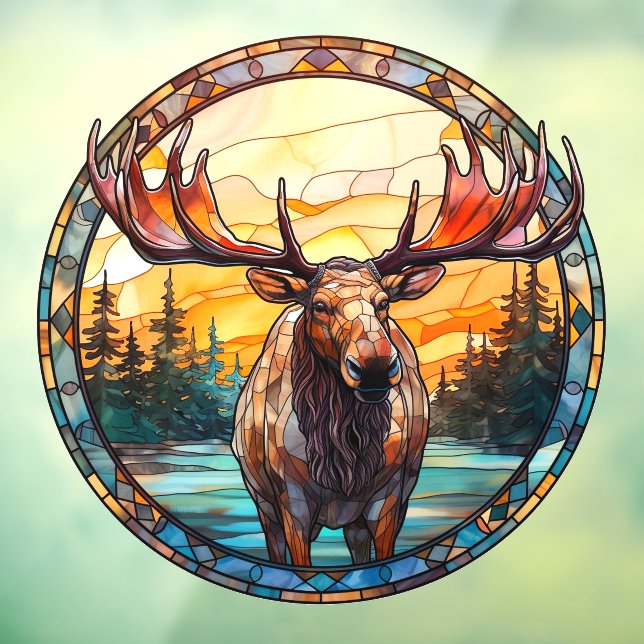 Wilderness Forest Moose Faux Stained Glass Fensteraufkleber (Blatt 3)