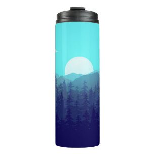 Wilderness Forest Sunrise Vintag Illustration Thermosbecher