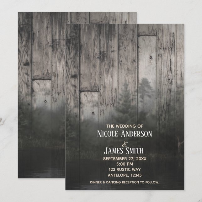 Wilderness Lake Pine Trees Forest & Wood Wedding Einladung (Vorne/Hinten)