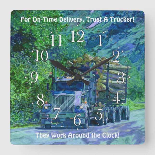 Wilderness Logging Truck Wall Clock Quadratische Wanduhr (Vorderseite)