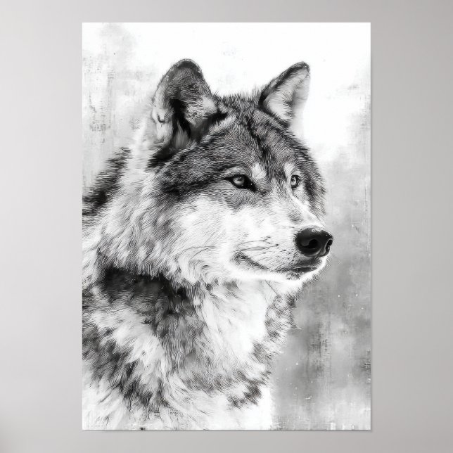 Wildernessgeist - Grauer Wolf Feinkunstskizze Poster (Vorne)