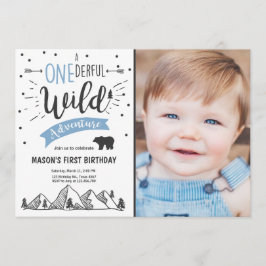 Wildes Abenteuer Erster Geburtstag Einladung Blau