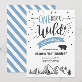 Wildes Abenteuer Erster Geburtstag Einladung Blau