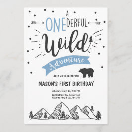 Wildes Abenteuer Erster Geburtstag Einladung Blau