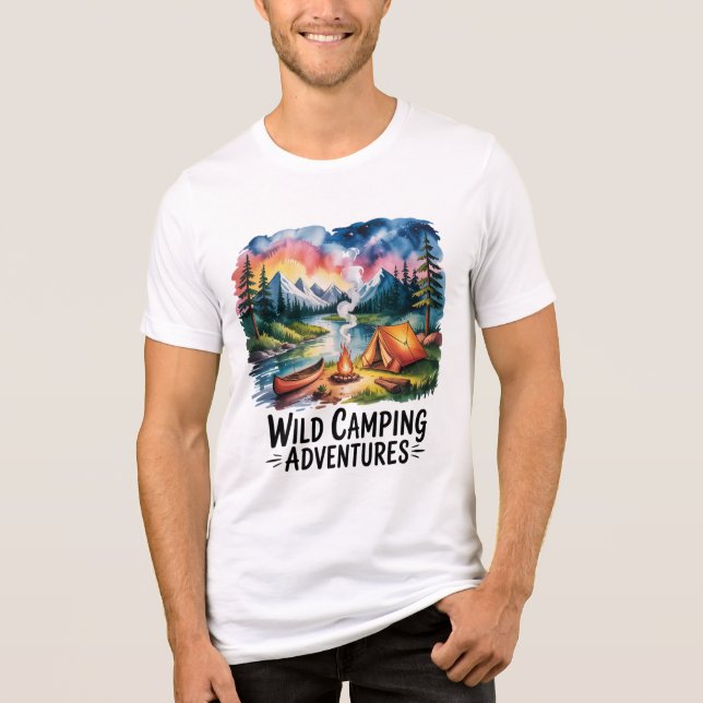 Wildes Camping Adventures Wasserfarben Design Tri-Blend Shirt (Vorderseite)