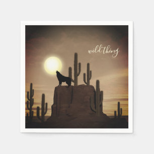 wildes Ding ~ Vollmond Wolf Howling Wüstenkaktus Serviette