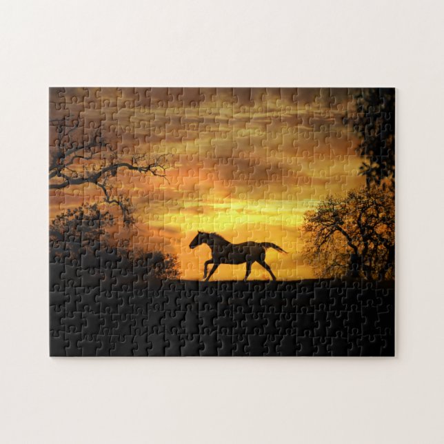Wildes Galloping Pferd im Sonnenuntergang Herausfo (Horizontal)