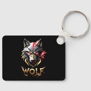 Wildes Goldenes & Rotes Wolfskopf-Design Schlüsselanhänger