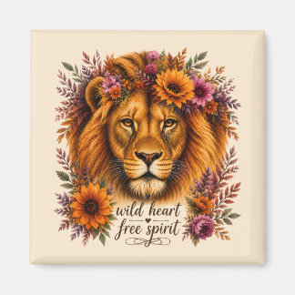 Wildes Herz Freier Geist Boho Floral Löwen Kunst Magnet