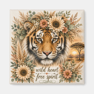 Wildes Herz Freier Geist Boho Floral Tiger Kunst Magnet