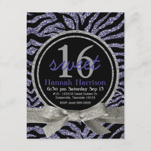 Wildes lila Party des Glitzer-Blickzebra-Bonbon-16 Einladung