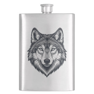 Wildes Lone-Wolf-Kopf-Grafik Klassische Flasche Flachmann