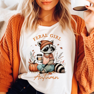 Wildes Mädchen Herbst Vintage Waschbär T-Shirt