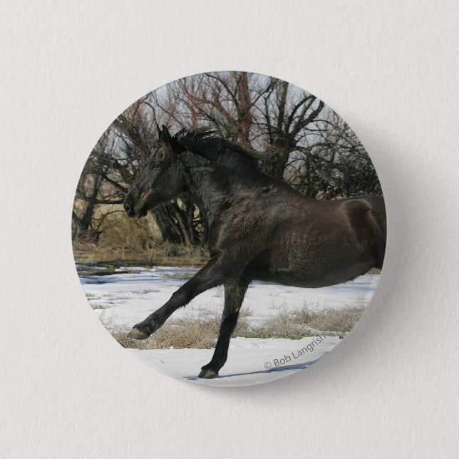 Wildes Mustang-Pferd im Schnee 2 Button (Vorderseite)