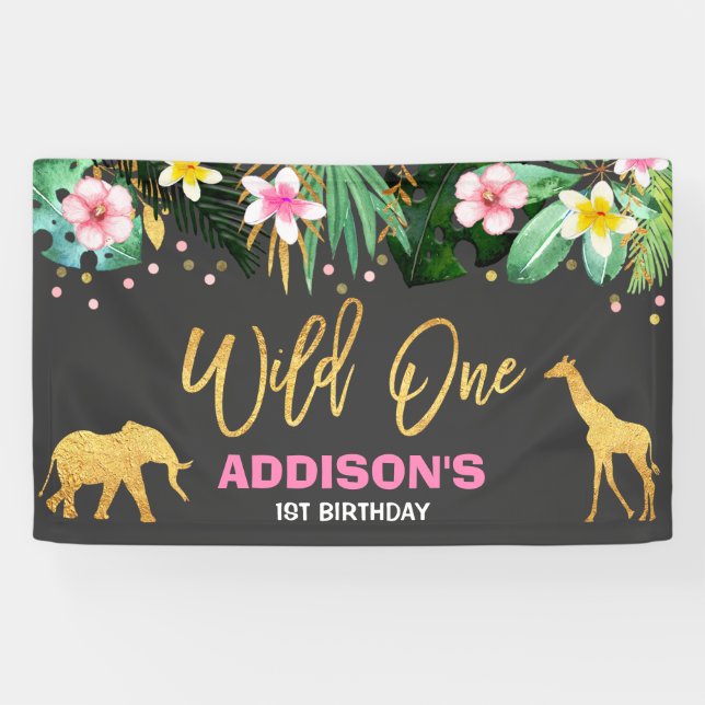 Wildes Party-Fahnen-Dschungel-Tier-Party Banner (Horizontal)