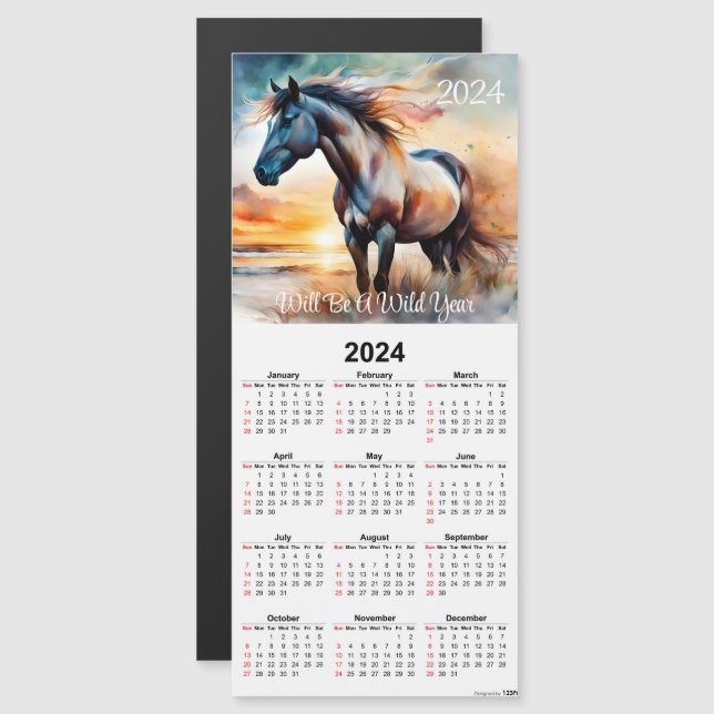 Wildes Pferd am Strand Magnetic Calendar Card Magnetkarte (Vorne/Hinten)