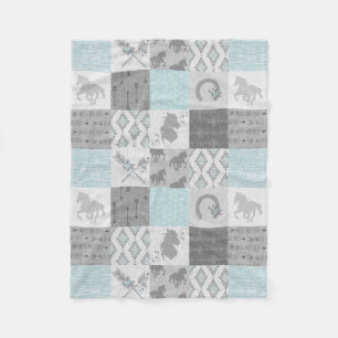 Wildes Pferd BoHo Fleece Blanket - Aqua/Gray