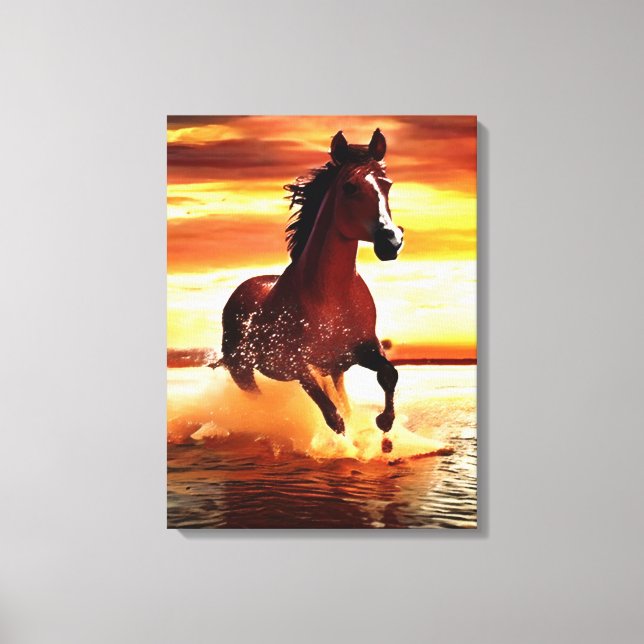 Wildes Pferd durch Surfen galoppieren Leinwanddruck (Vorderseite)