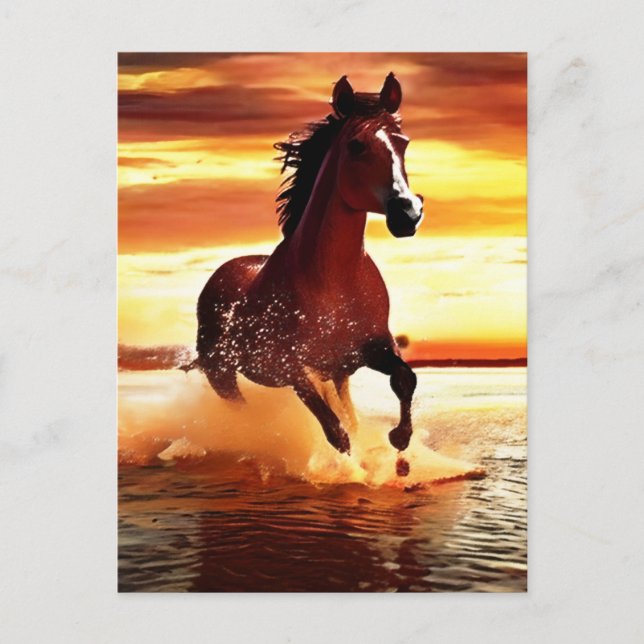 Wildes Pferd durch Surfen galoppieren Postkarte (Vorderseite)