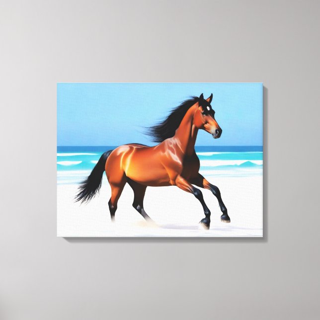 Wildes Pferd Galloping am Strand Leinwanddruck (Vorderseite)