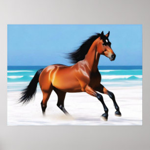 Wildes Pferd Galloping am Strand Poster