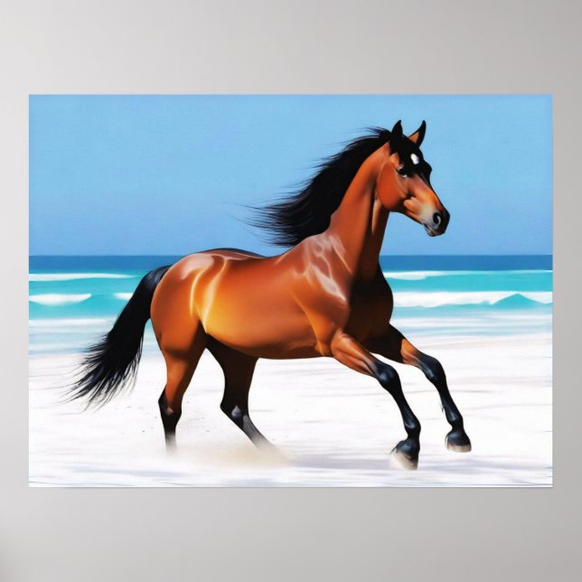 Wildes Pferd Galloping am Strand Poster (Vorne)