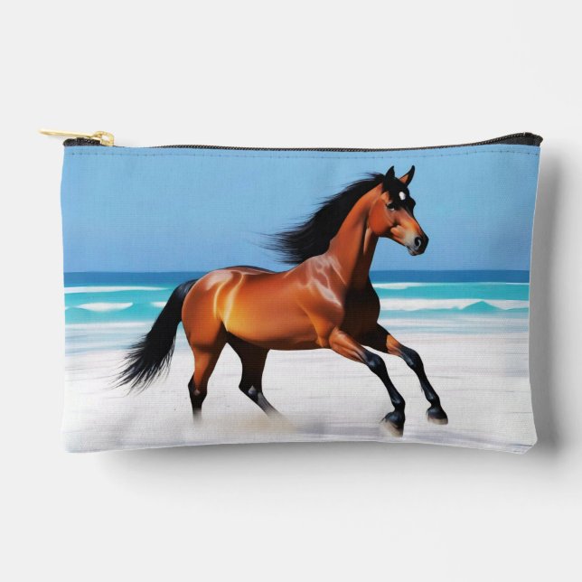 Wildes Pferd Galloping am Strand Zubehörtasche (Vorderseite)
