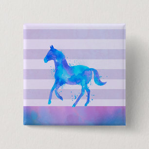 Wildes Pferd in Blau und Lila Wasserfarbe Button