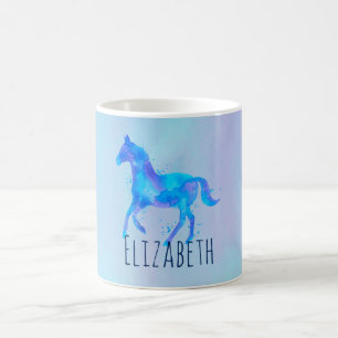 Wildes Pferd in Blau und Lila Wasserfarbe Custom Kaffeetasse