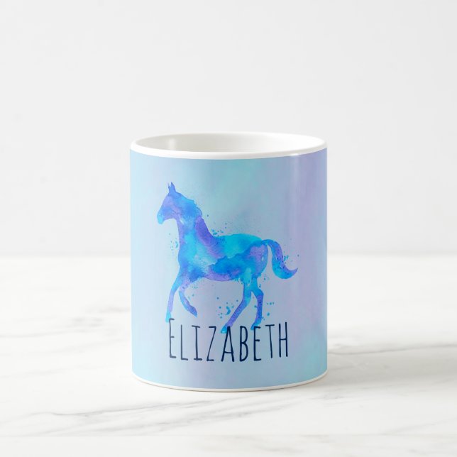 Wildes Pferd in Blau und Lila Wasserfarbe Custom Kaffeetasse (Mittel)