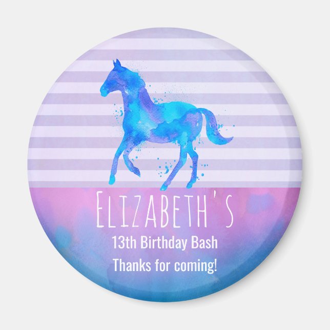 Wildes Pferd in Blau und Lila Wasserfarbe Geburtst Magnet (Vorne)