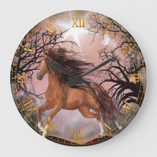 Wildes Pferd in der Wald-Wall-Uhr Große Wanduhr