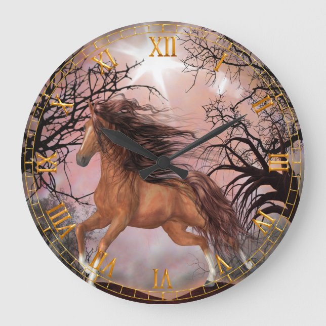 Wildes Pferd in der Wald-Wall-Uhr Große Wanduhr (Vorderseite)