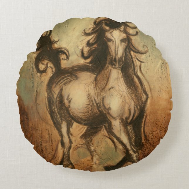Wildes Pferd und warme Farben Rundes Kissen (Vorderseite)