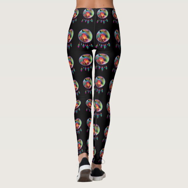 WILDES PFERDEtraum-FÄNGER-REGENBOGEN FÄRBT FEDERN Leggings (Rückseite)