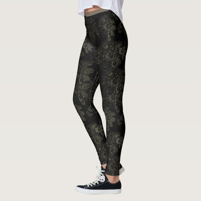 Wildes Sache-Schwarzes mit Blumen Leggings (Links)