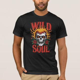 Wildes Soul - flammender Schädel und Rose T-Shirt