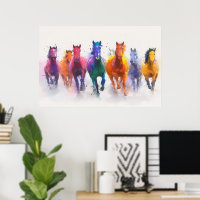 Wildes Spektrum - Galopp Pferde Wasserfarbe Kunst