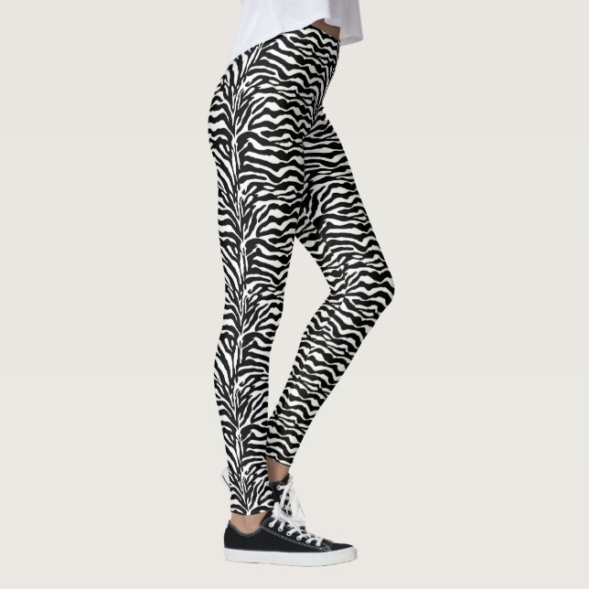 Wildes Tier-Druck, Zebra in Schwarzweiss Leggings (Rechts)