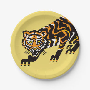Wildes Tier! TIGER - wild lebende Tiere - gelbe Pa Pappteller